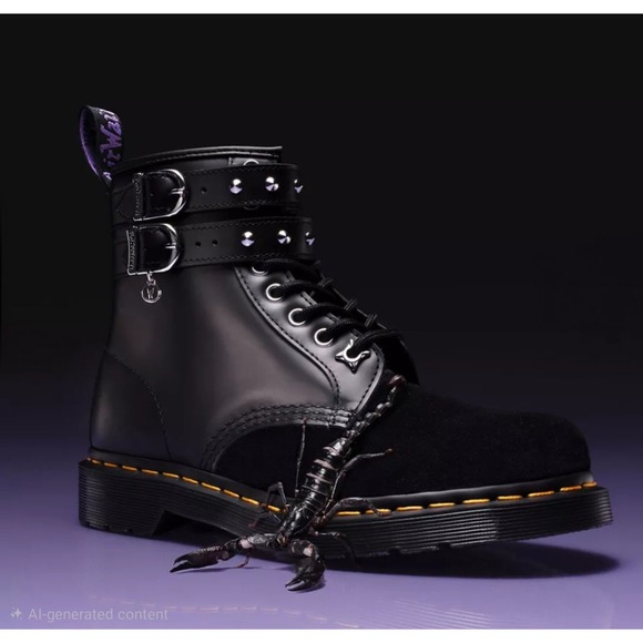 Dr. Martens Shoes - Dr. Martens 1460 Wednesday Addams Boots Womens 7 Mens 6 Black Velvet Buckle Stud